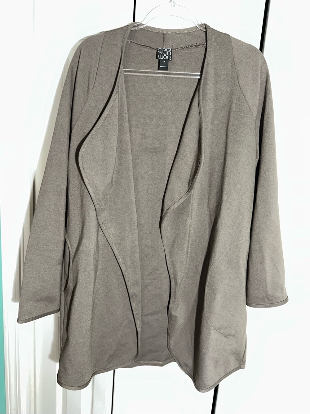 Clara Sun Woo Open Front Cardigan Jacket M Brown Long Sleeve Stretch USA   AA26